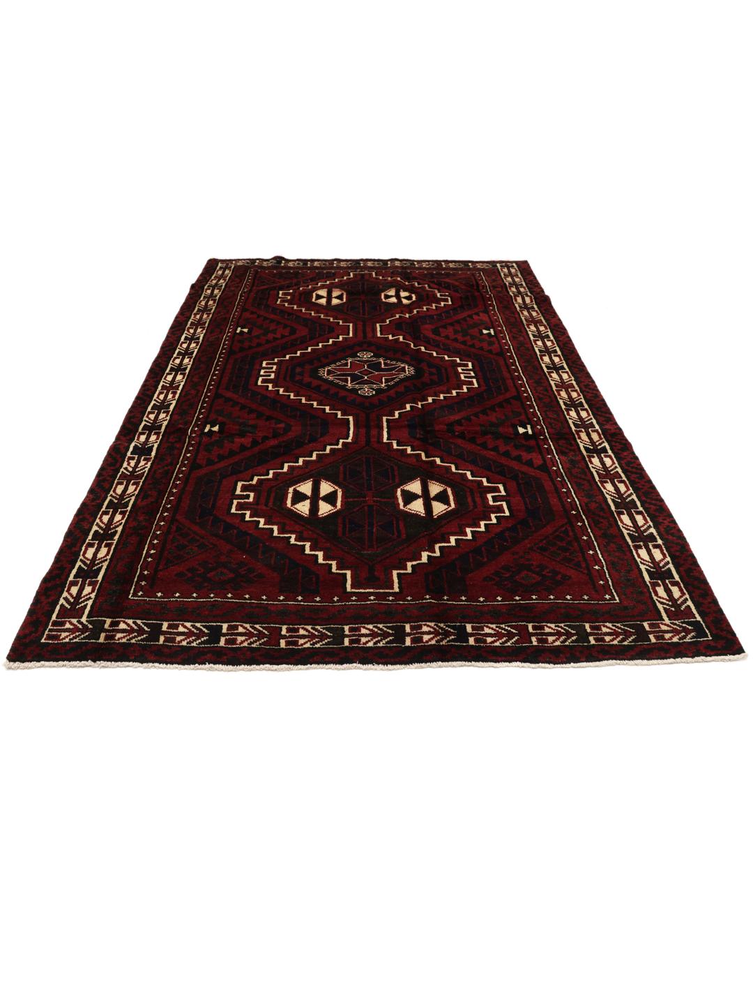 Hand-knotted Lori rug from the Middle East in dark-red tones