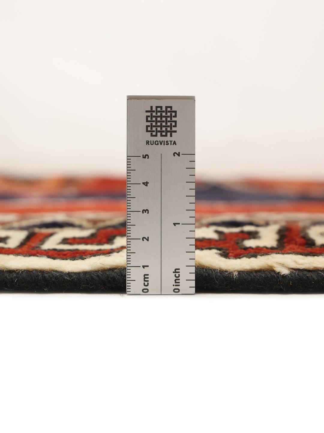 Håndknyttet Lori-tæppe fra Mellemøsten med et rødt og sort geometrisk design