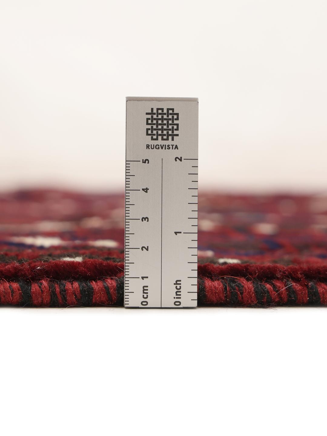 Håndknyttet Lori-tæppe fra Mellemøsten med et mørkerødt og blåt geometrisk design