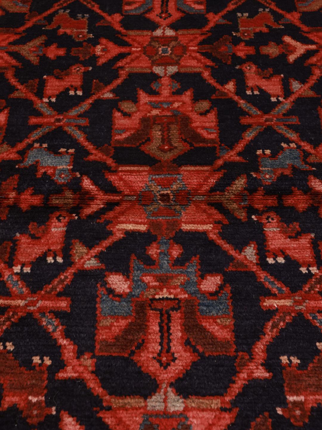 Hand-knotted Hamadan rug in dark-red and black from the Middle East