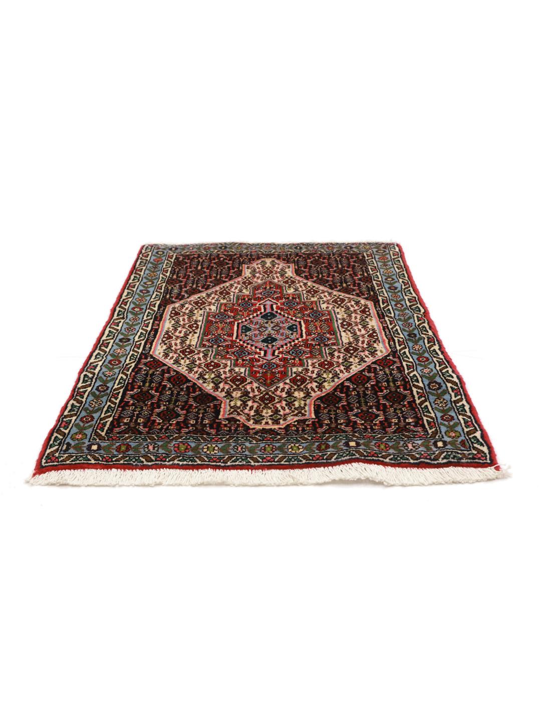 Hand-knotted Senneh rug from the Middle East featuring a vibrant multicolor geometric pattern