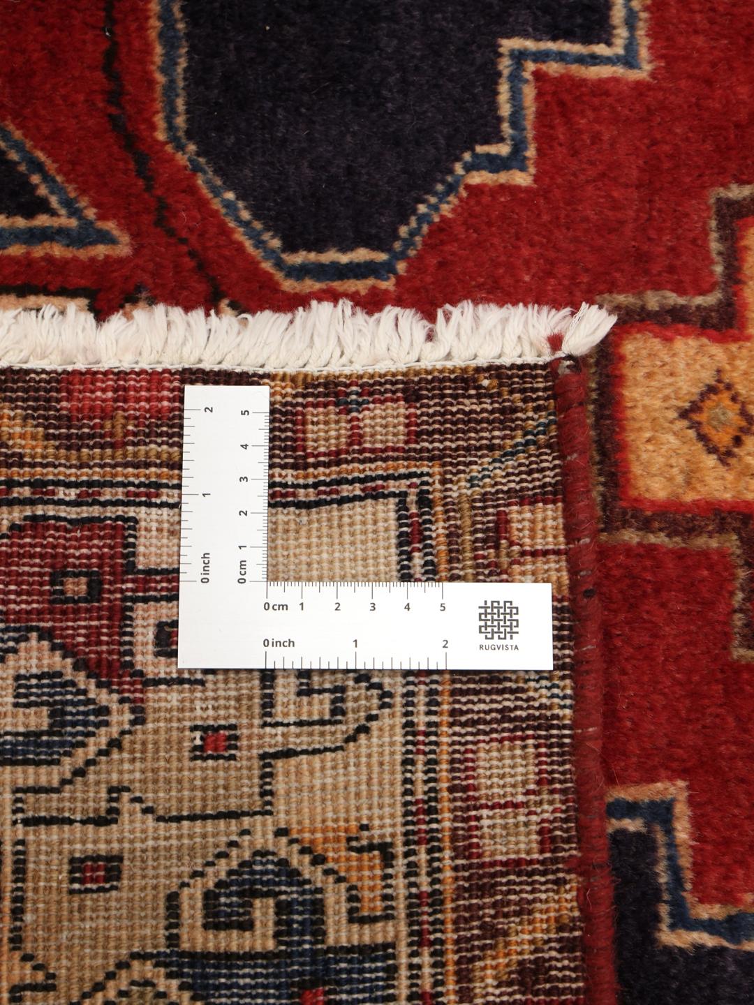 Hand-knotted red and blue Middle Eastern runner rug