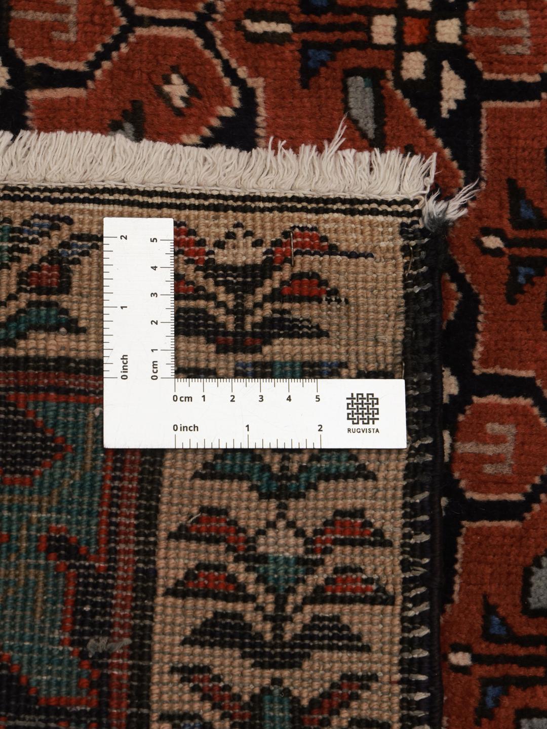 Hand-knotted Hamadan runner in dark-red with intricate geometric designs