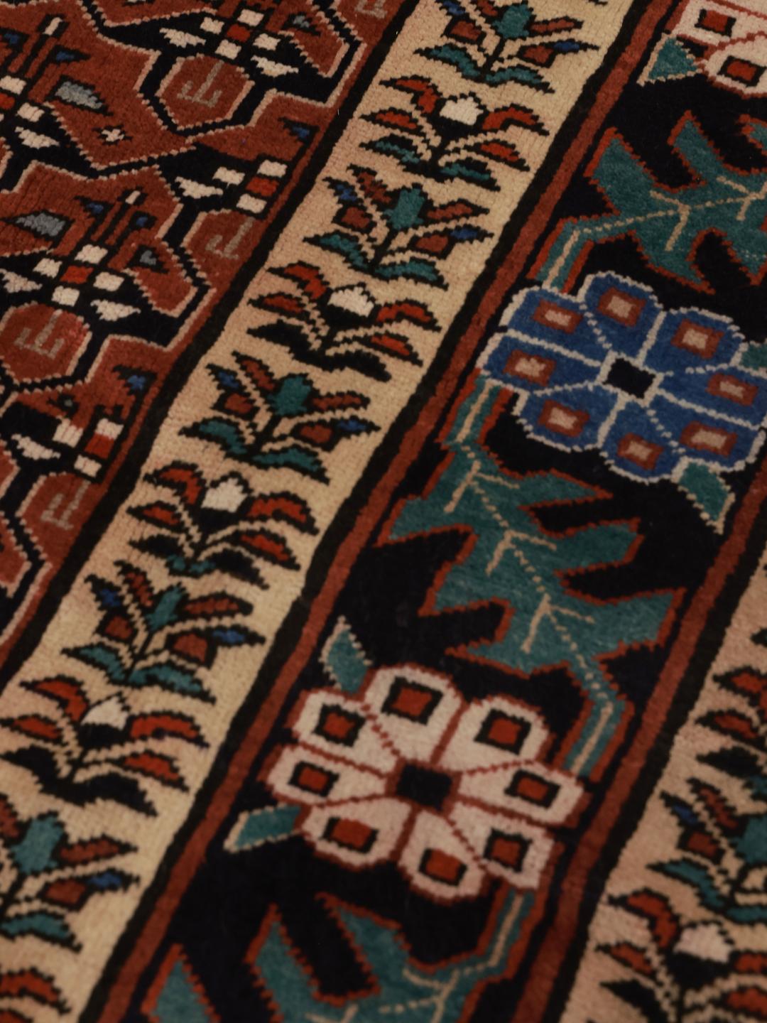 Hand-knotted Hamadan runner in dark-red with intricate geometric designs