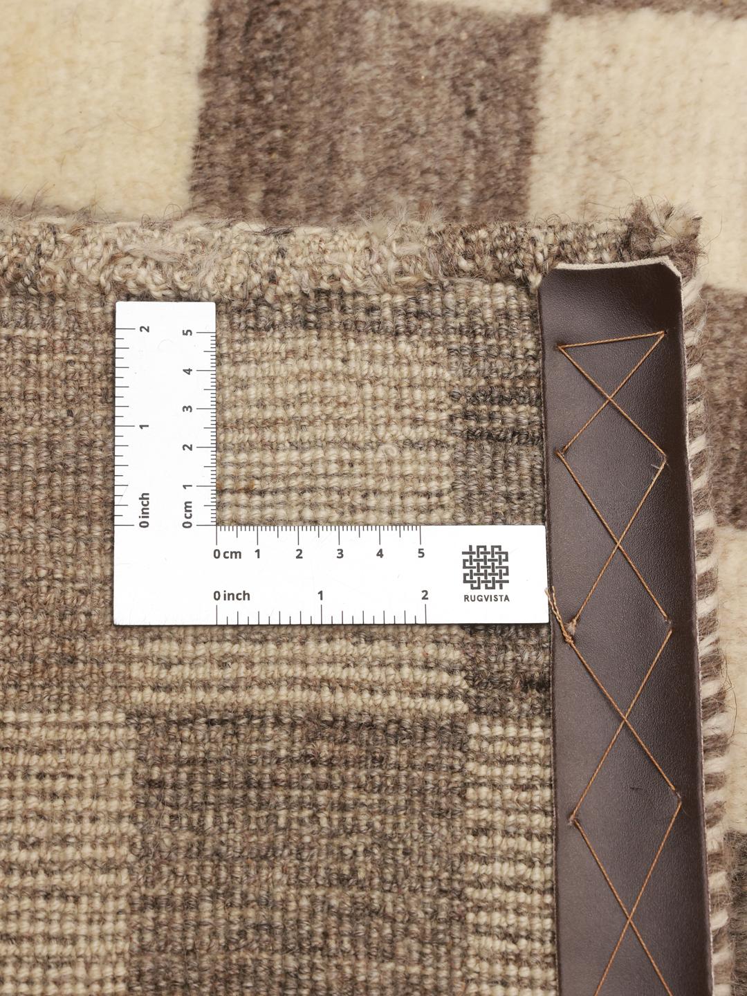Hand-knotted Shabargan rug with a beige and brown checkerboard pattern