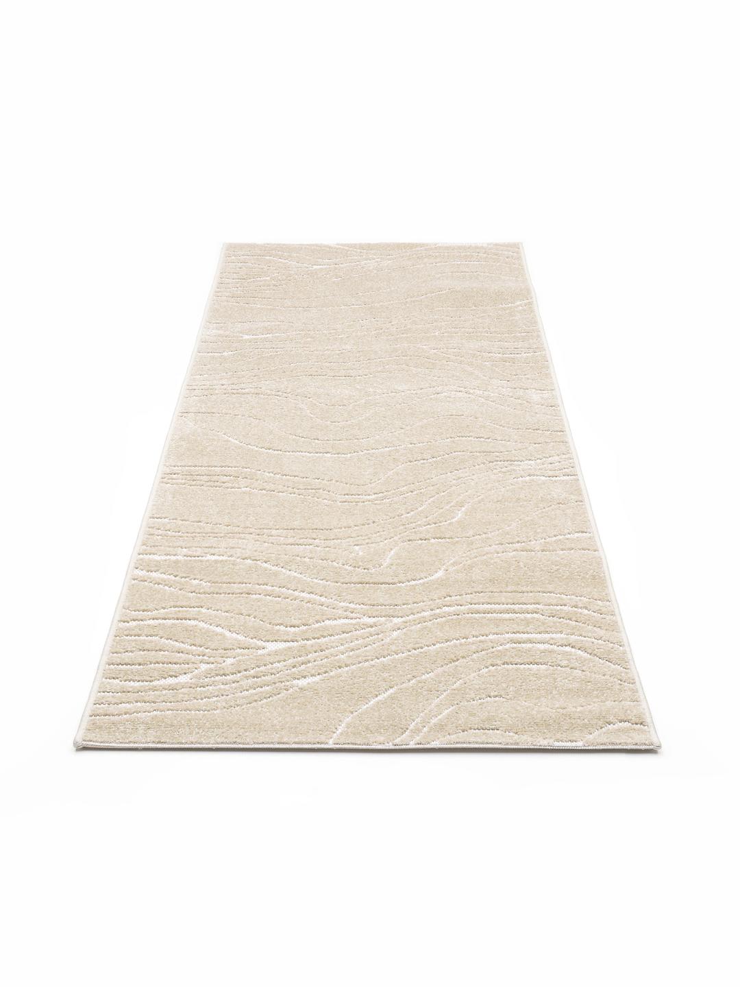 Beige loper vloerkleed met organische lijnen