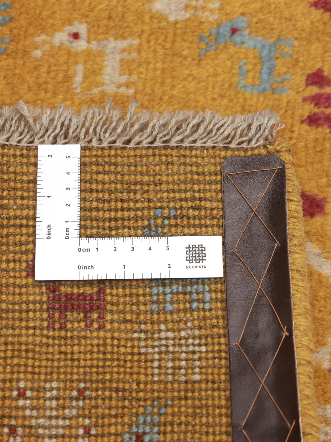 Yellow and multicolor hand-knotted Gabbeh rug with pictorial tree motifs