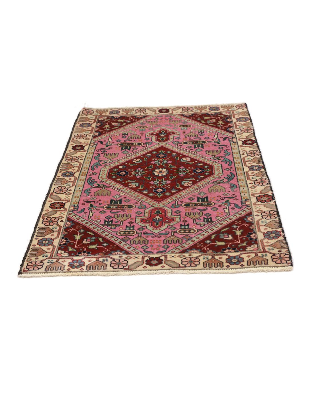 Hand-knotted Tabriz rug with a red and pink medallion design from the Middle East