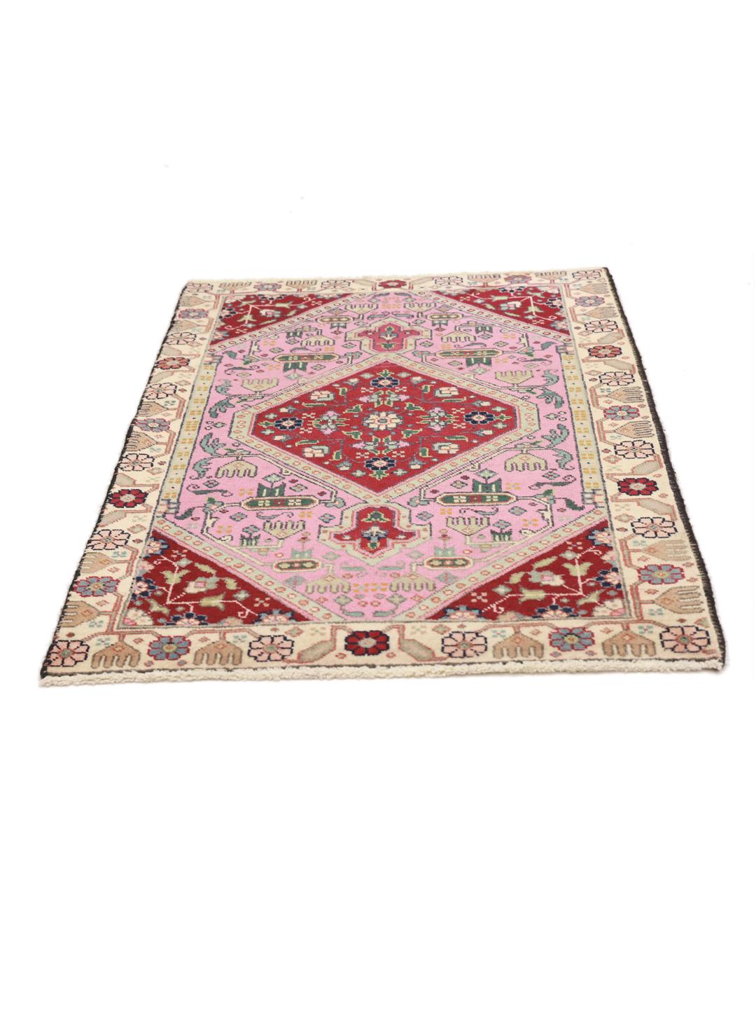 Hand-knotted Tabriz rug with a red and pink medallion design from the Middle East