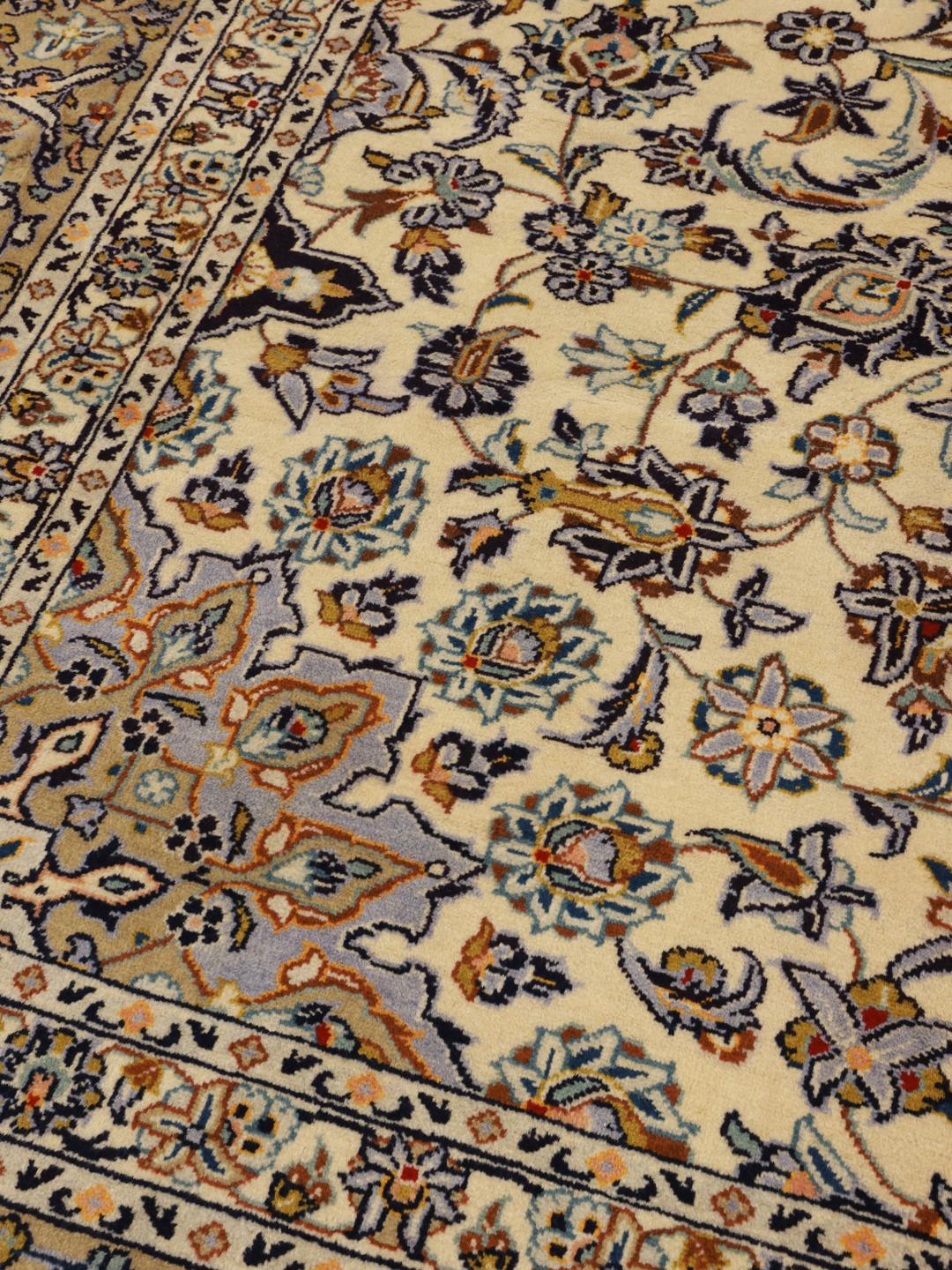 Hand-knotted Keshan rug from the Middle East in beige tones