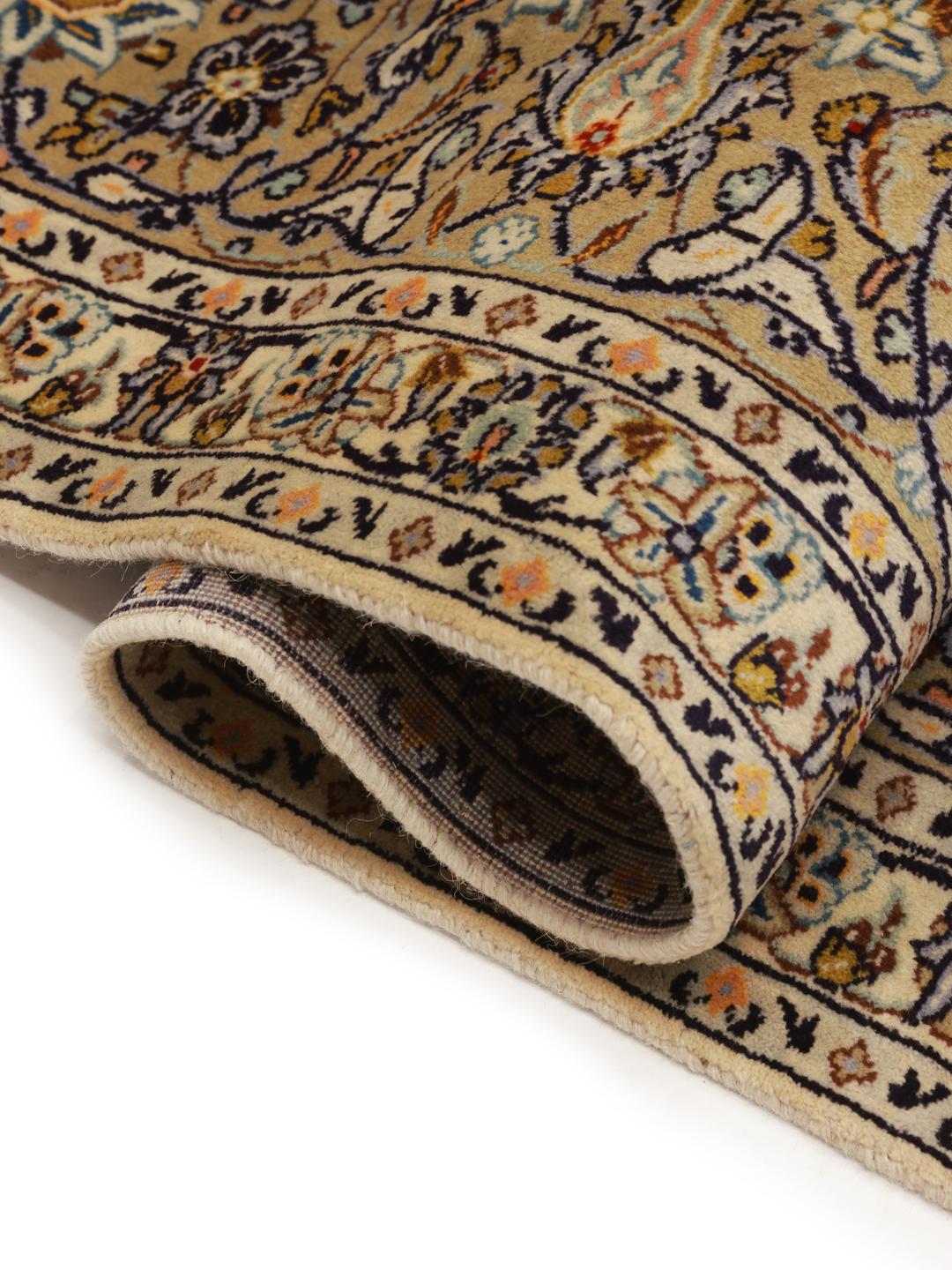 Hand-knotted Keshan rug from the Middle East in beige tones