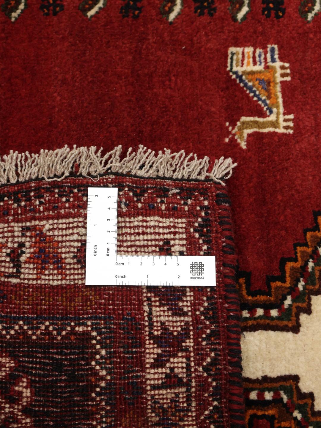 Authentiek handgeknoopt Ghashghai-tapijt met rode en donkerblauwe geometrische motieven