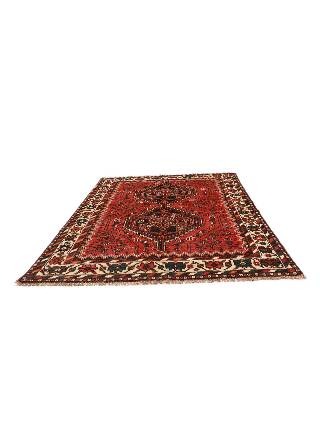 Hand-knotted Middle Eastern rug in dark-red and black tones