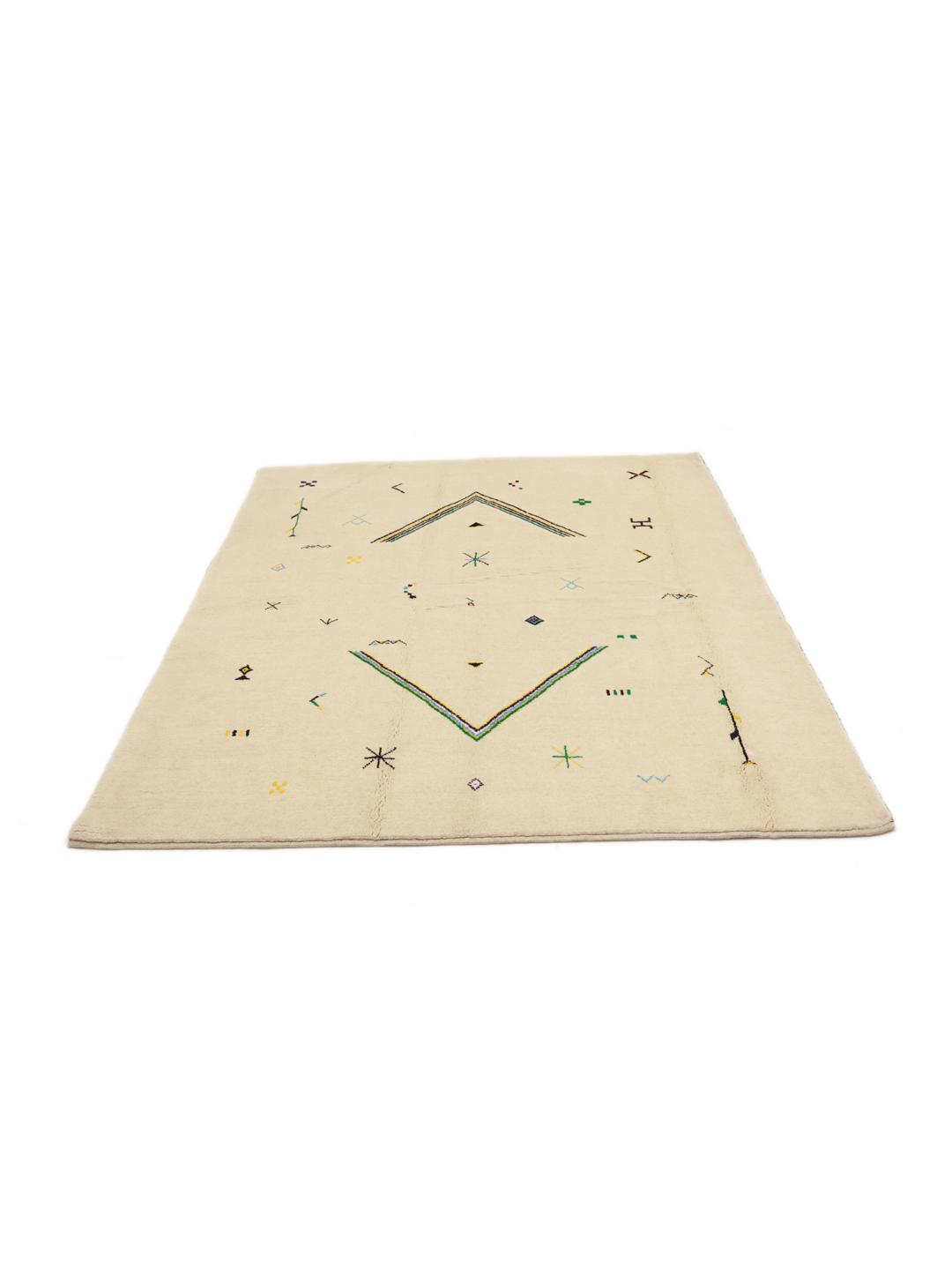 Håndknyttet beige marokkansk Berber-tæppe med farverige geometriske symboler