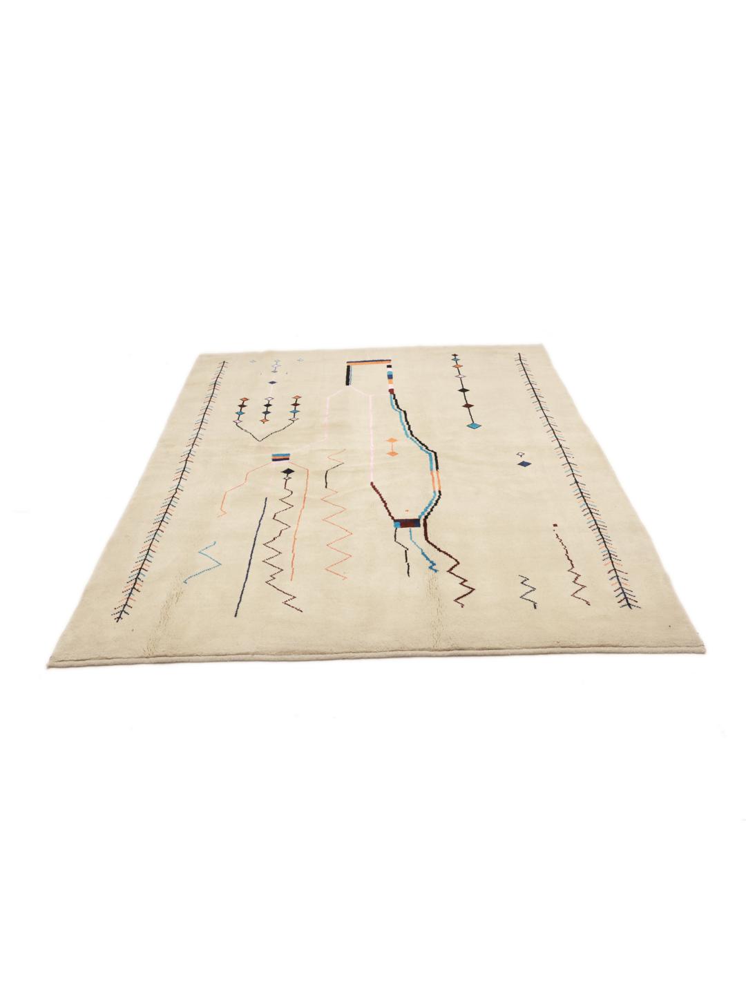 Handgeknoopt Marokkaans Berber-tapijt in beige met geometrische symbolen