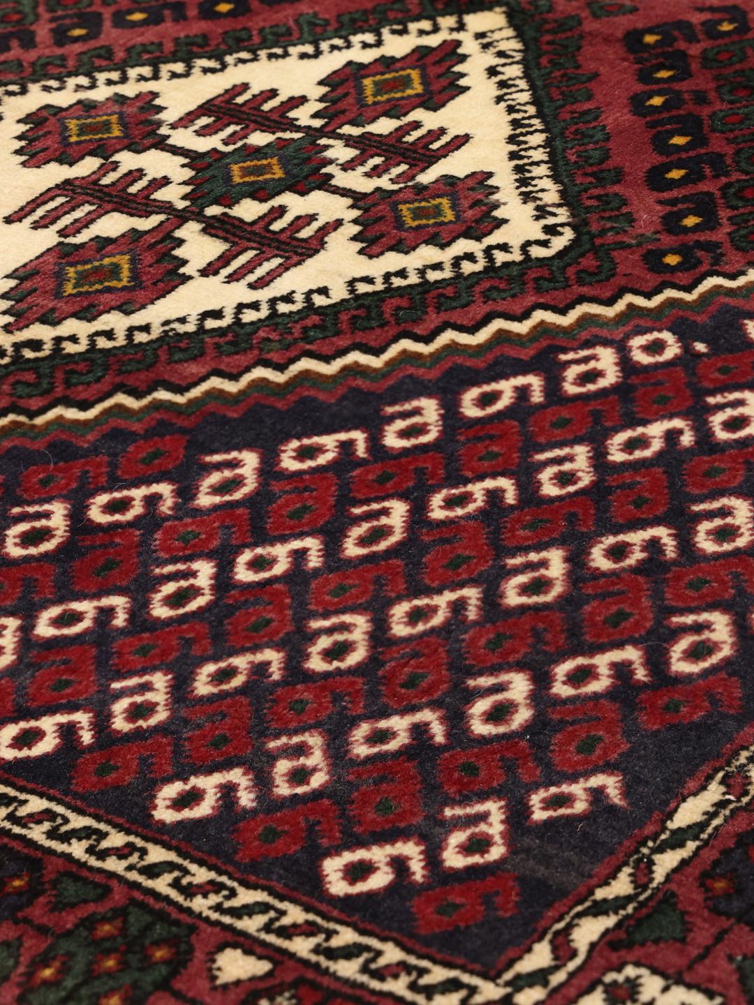 Handgeknoopt Afshar Shahre Babak-tapijt met rode en donkerblauwe geometrische motieven