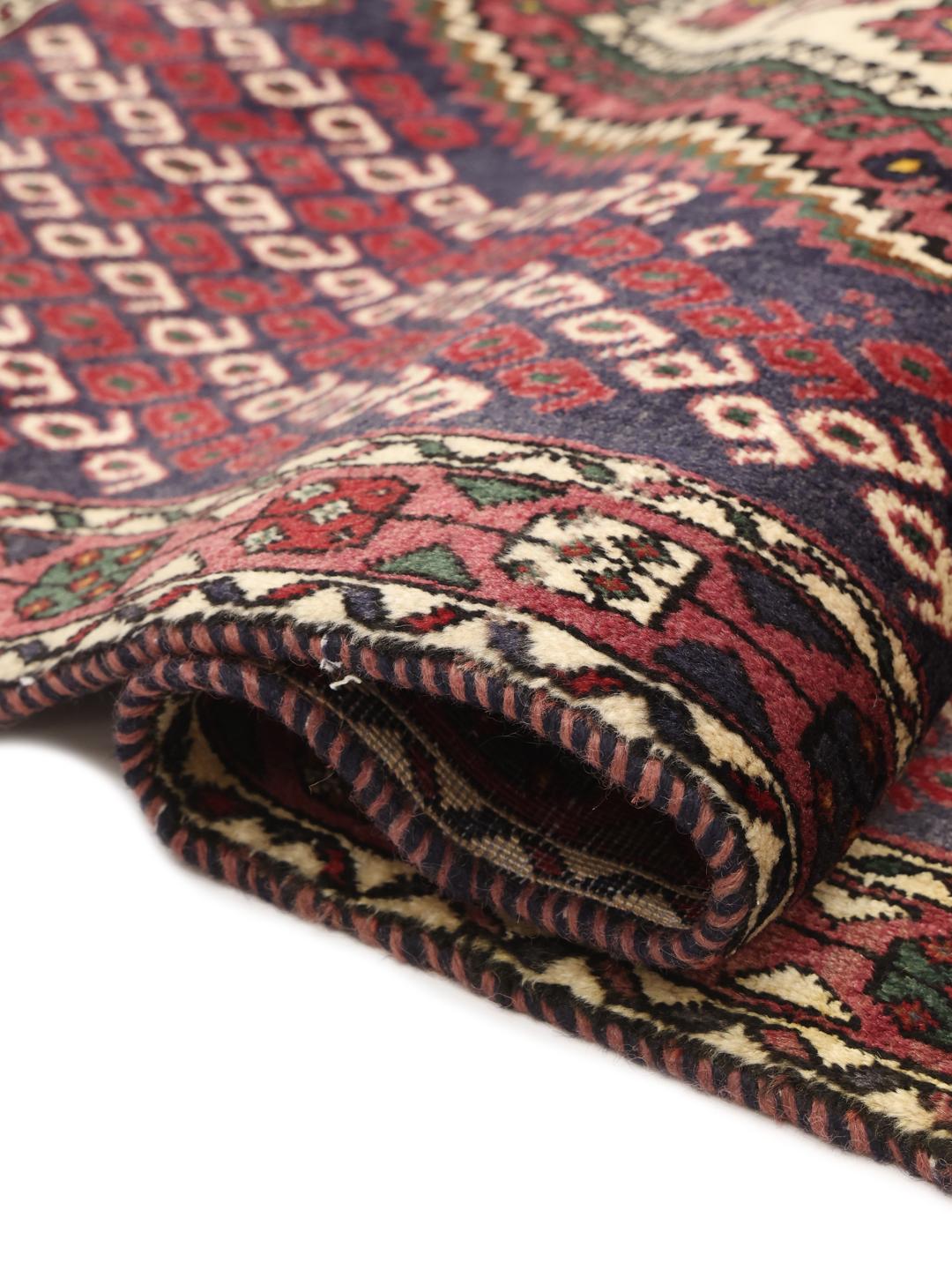 Handgeknoopt Afshar Shahre Babak-tapijt met rode en donkerblauwe geometrische motieven