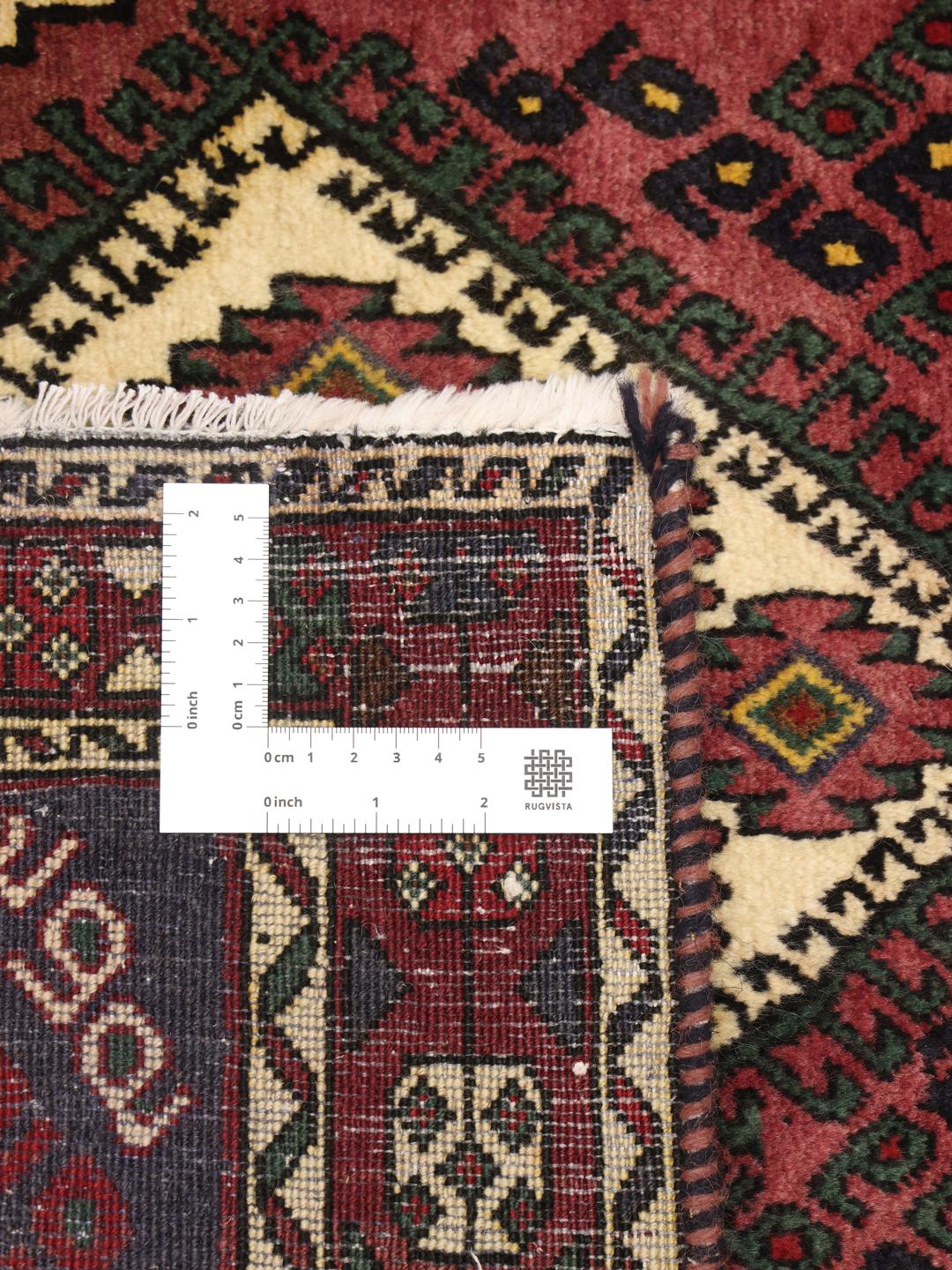 Handgeknoopt Afshar Shahre Babak-tapijt met rode en donkerblauwe geometrische motieven