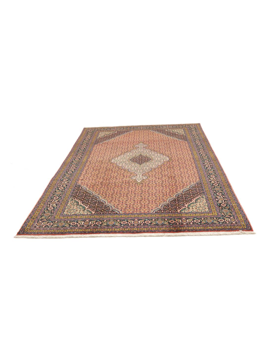 Handgeknoopt Ardebil-tapijt met een donkerrood en beige traditioneel medaillonpatroon