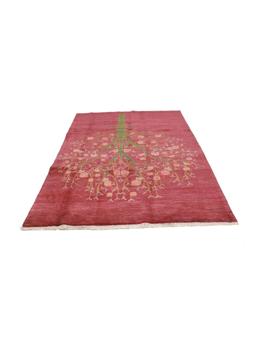 Hand-knotted Gabbeh rug from the Middle East with a red field and a tree of life design