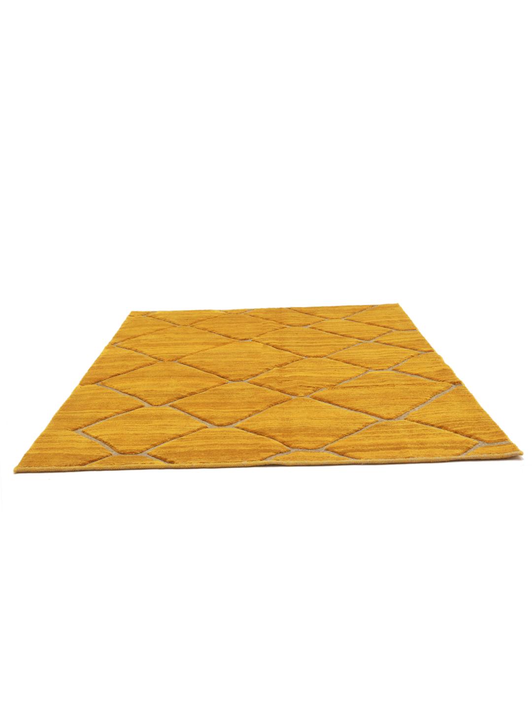 Hand-knotted yellow Berber rug with a geometric diamond pattern