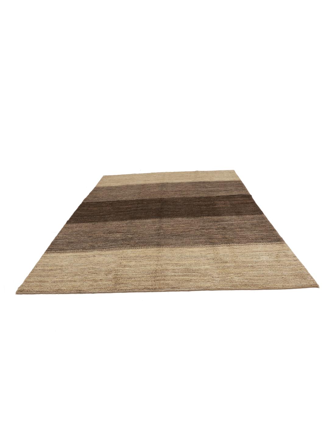 Håndknyttet Gabbeh-tæppe fra Mellemøsten i nuancer af brun og beige.