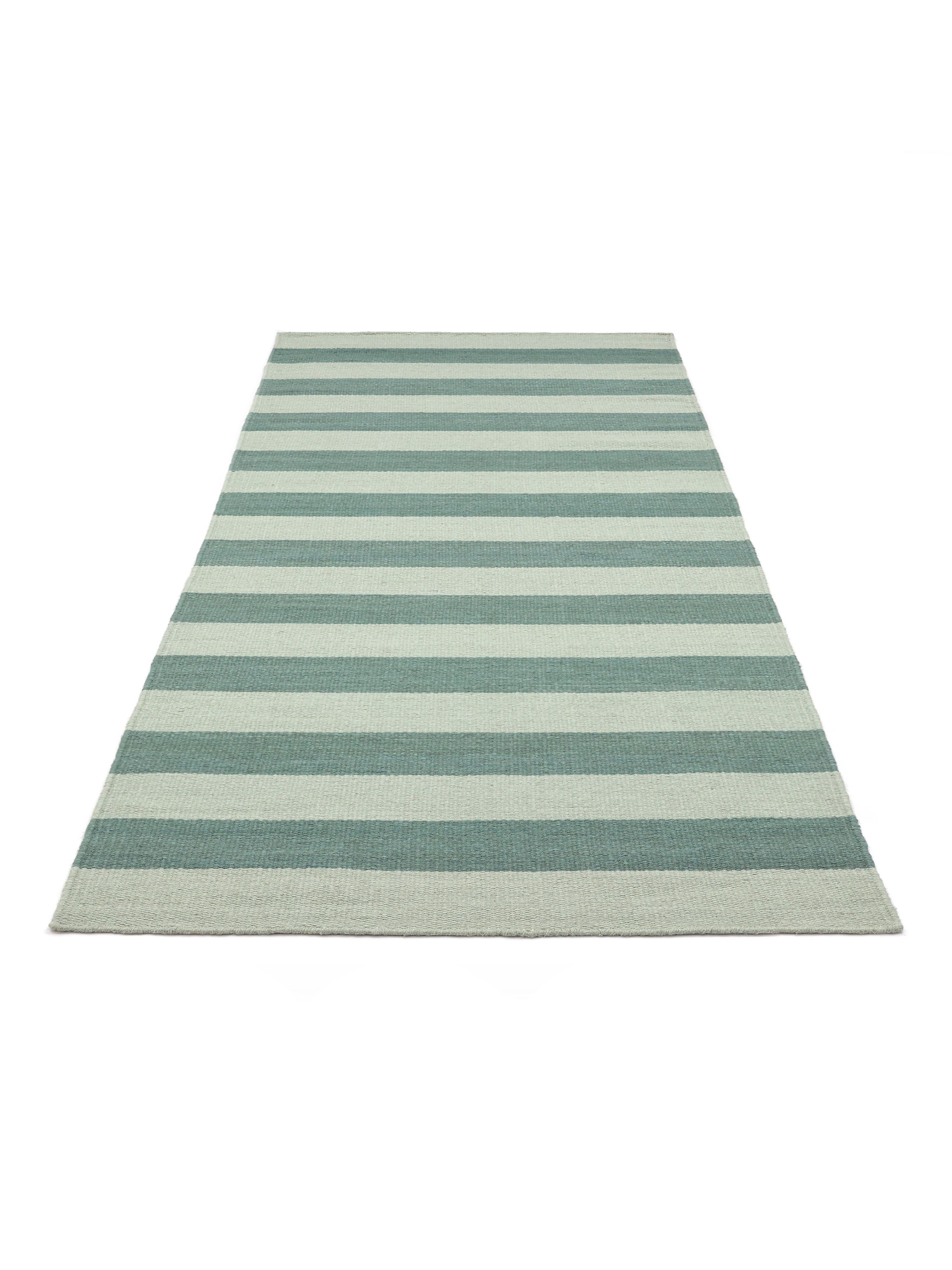 青と緑のストライプ 織物ランナー、裂織 Classic Stripe グリーンランナー - Rugvista