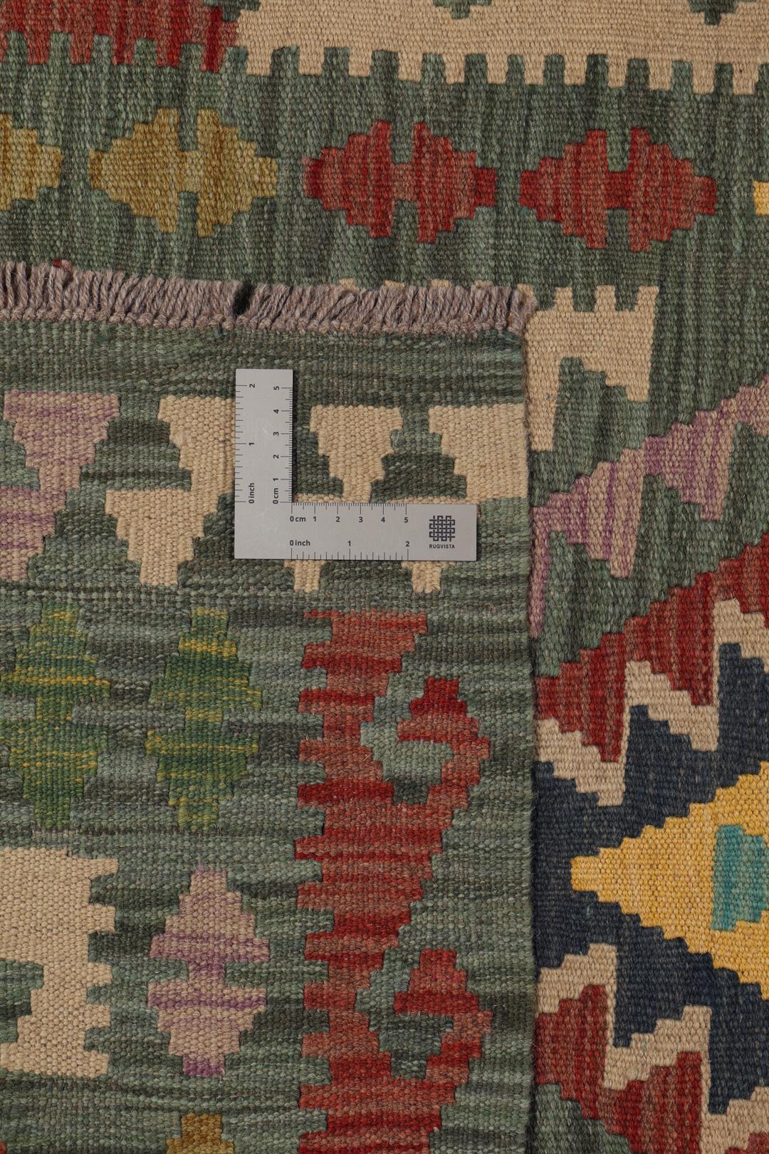 Runner Kelim afghano tessuto a mano in multicolor con motivi geometrici