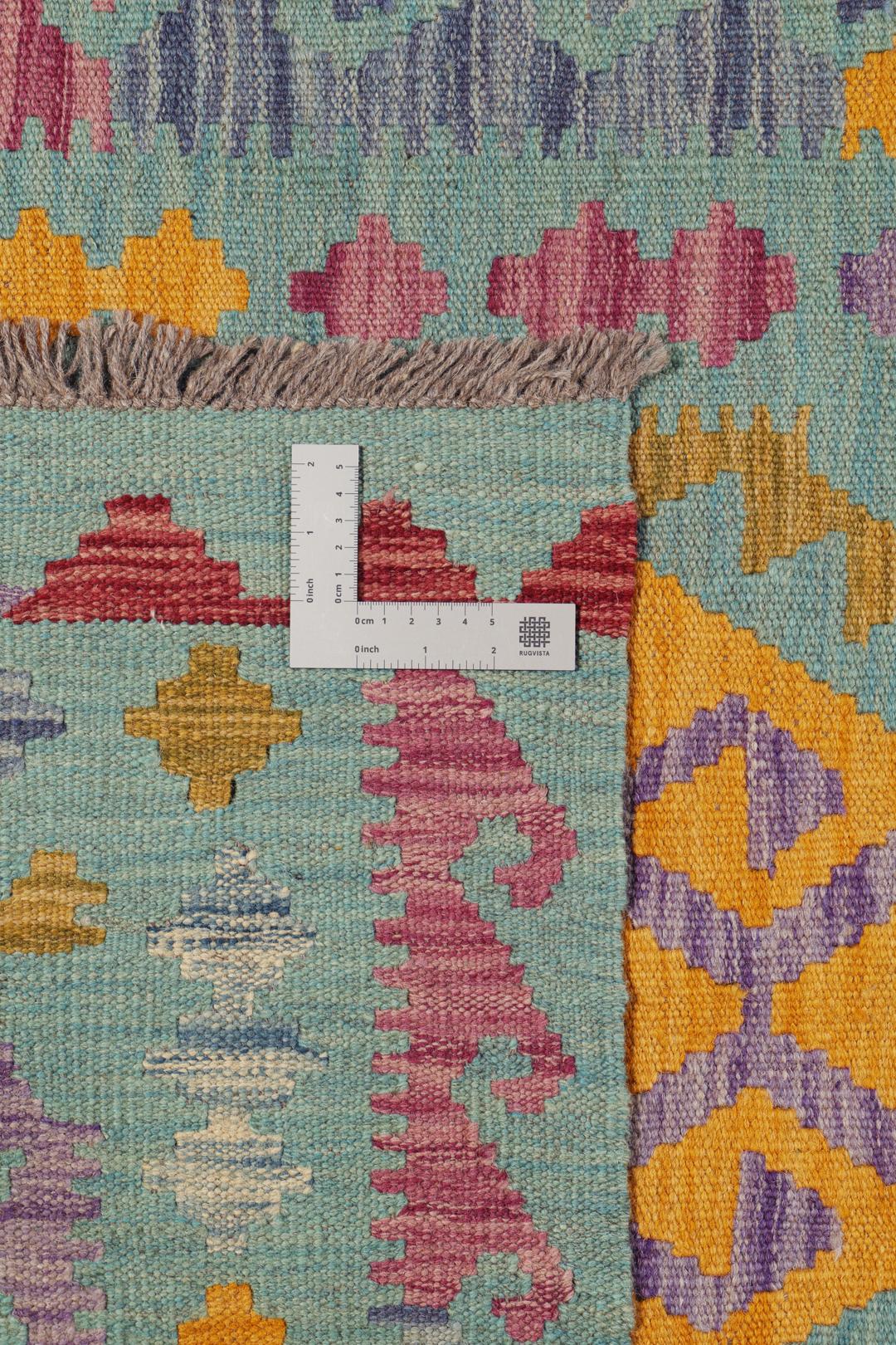 Handgeweven Afghaanse loper met levendige geometrische medaillonpatronen in blauw en meerkleurig
