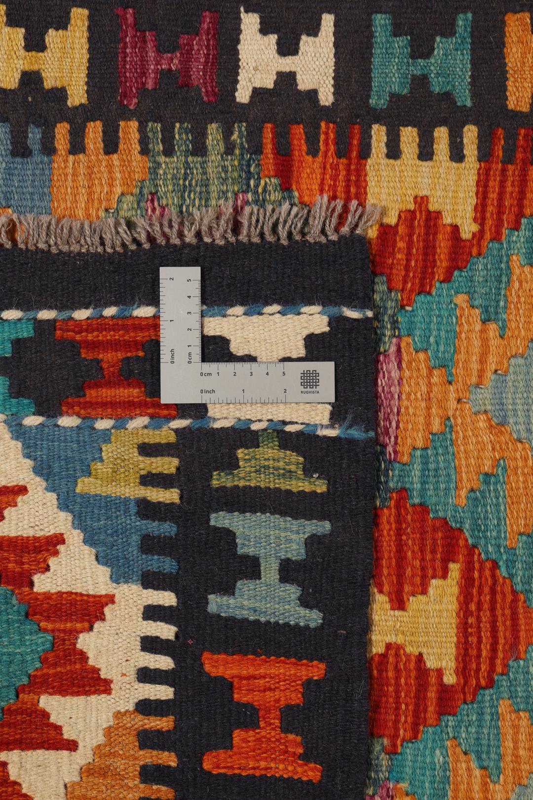Tappeto runner afghano tessuto a mano con motivo geometrico multicolore
