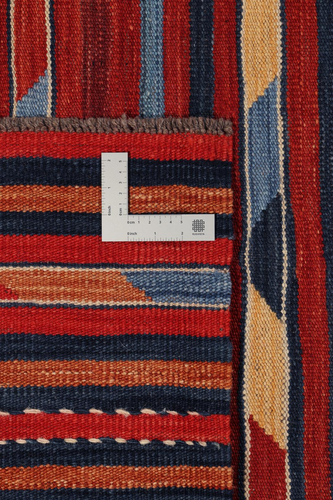Handgeweven Afghaans kelimkleed met levendige rode en blauwe strepen