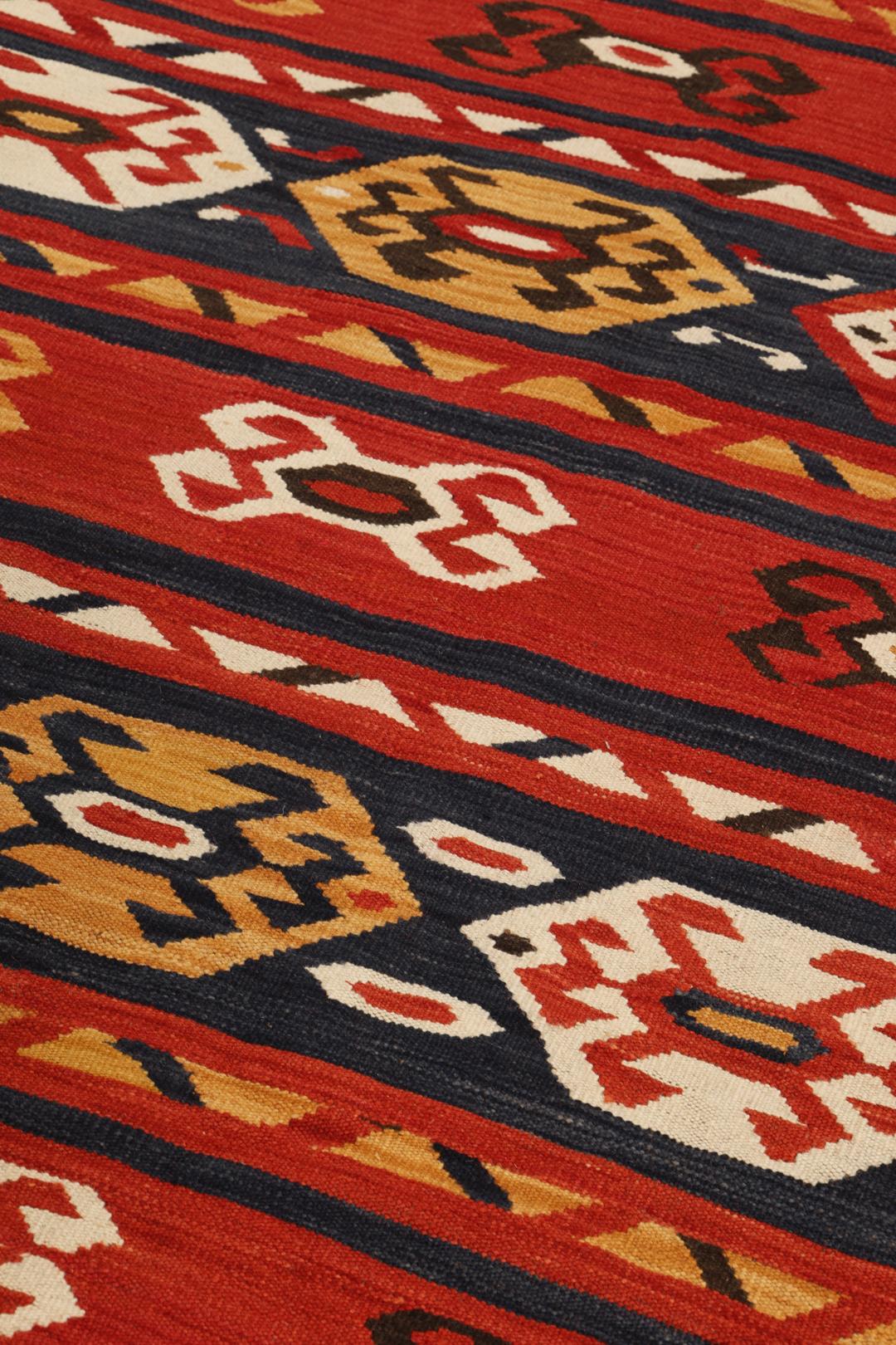 Håndvævet Kilim-tæppe fra Afghanistan i mange farver med geometriske mønstre