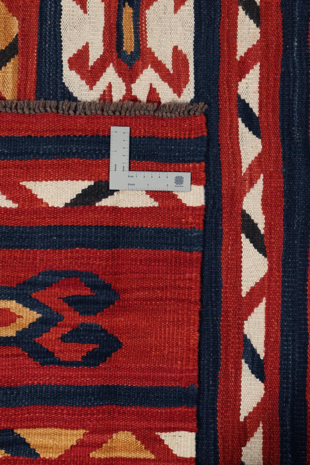 Håndvævet Kilim-tæppe fra Afghanistan i mange farver med geometriske mønstre