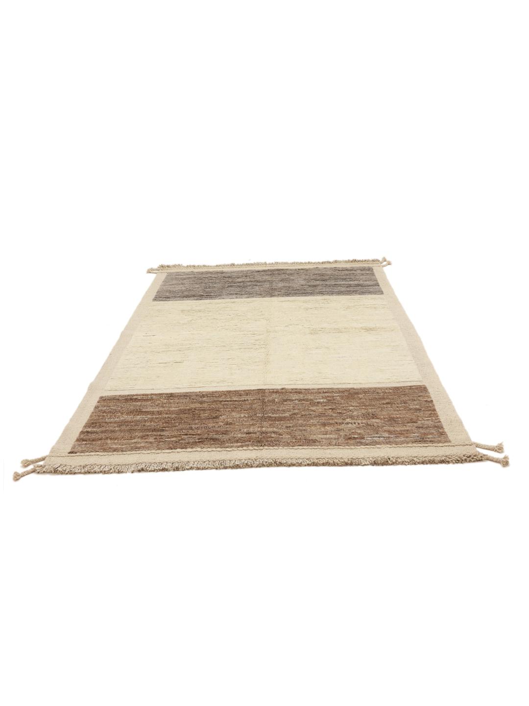 Handgemaakt Berberstijl wollen tapijt uit Afghanistan met kleurvlakken in beige, grijs en bruin