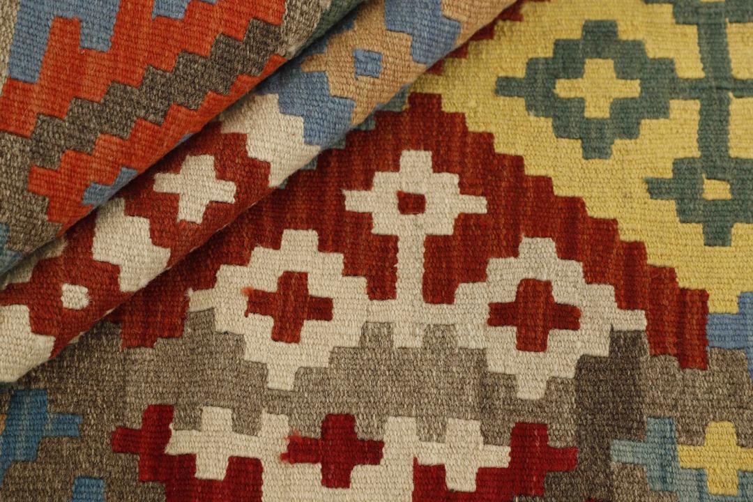 Handgeweven veelkleurig Kilim Qashqai kleed met geometrische ruitpatronen