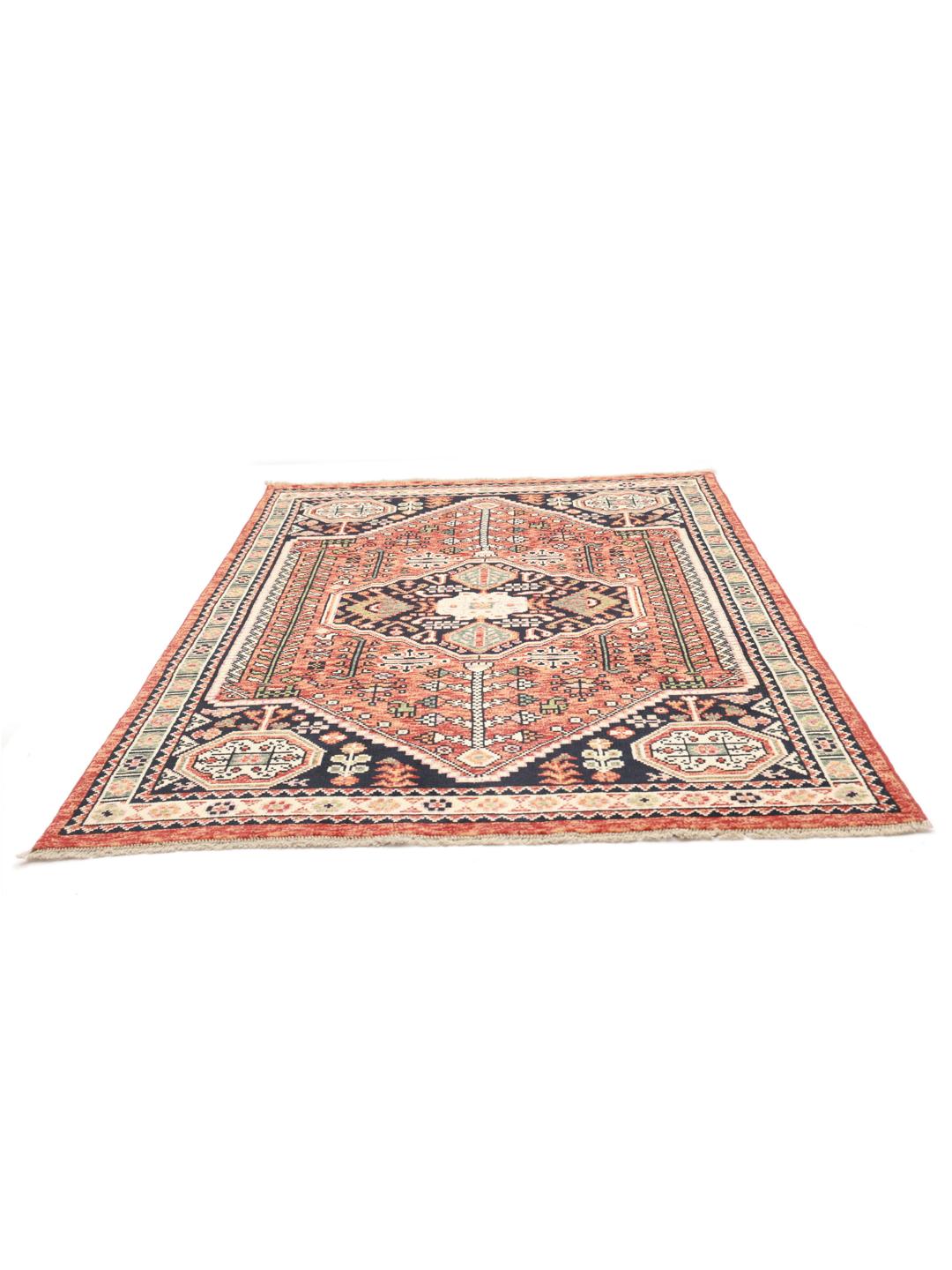 Tapis Kazak noué main originaire d'Afghanistan en rouge et bleu foncé