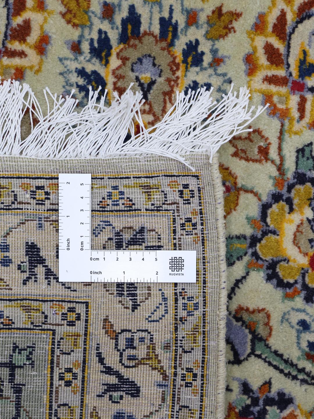 Handgeknoopt Keshan tapijt uit het Midden-Oosten in beige en blauwe tinten