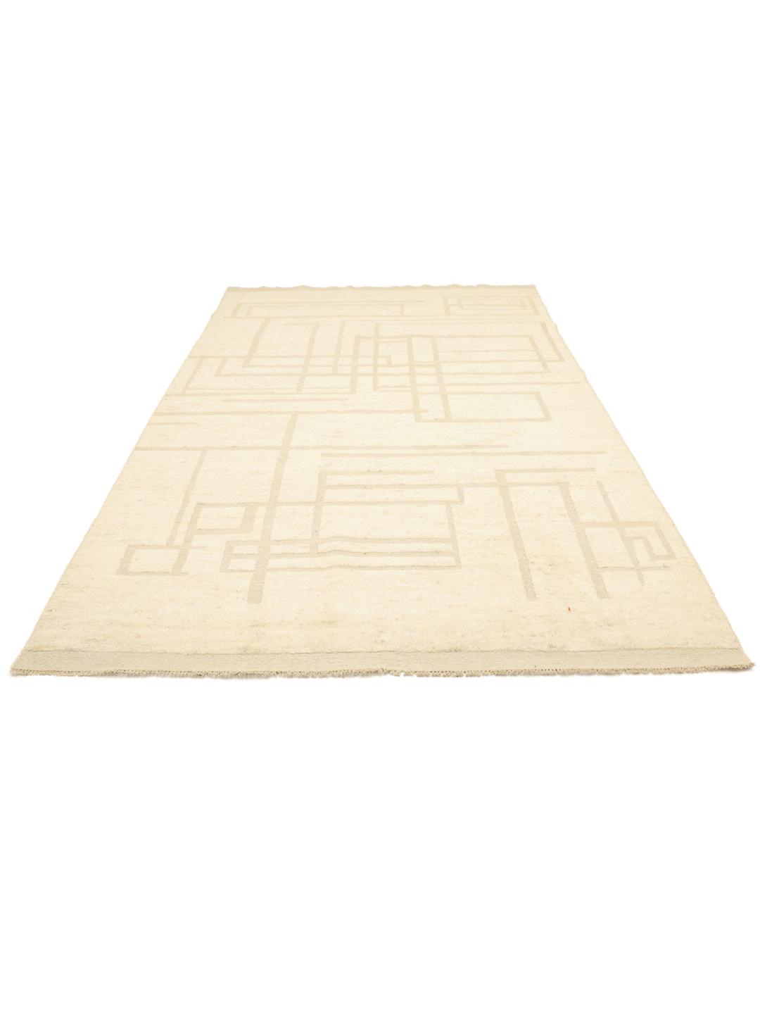 Tapis afghan noué à la main avec motif géométrique minimaliste en beige