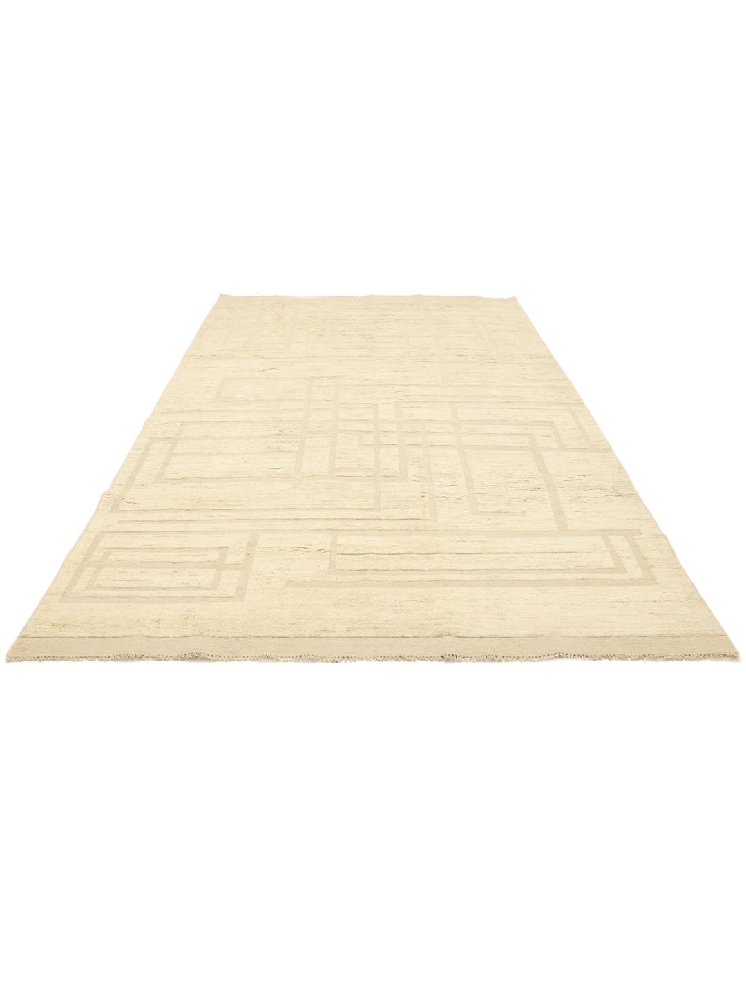 Tapis afghan noué à la main avec motif géométrique minimaliste en beige
