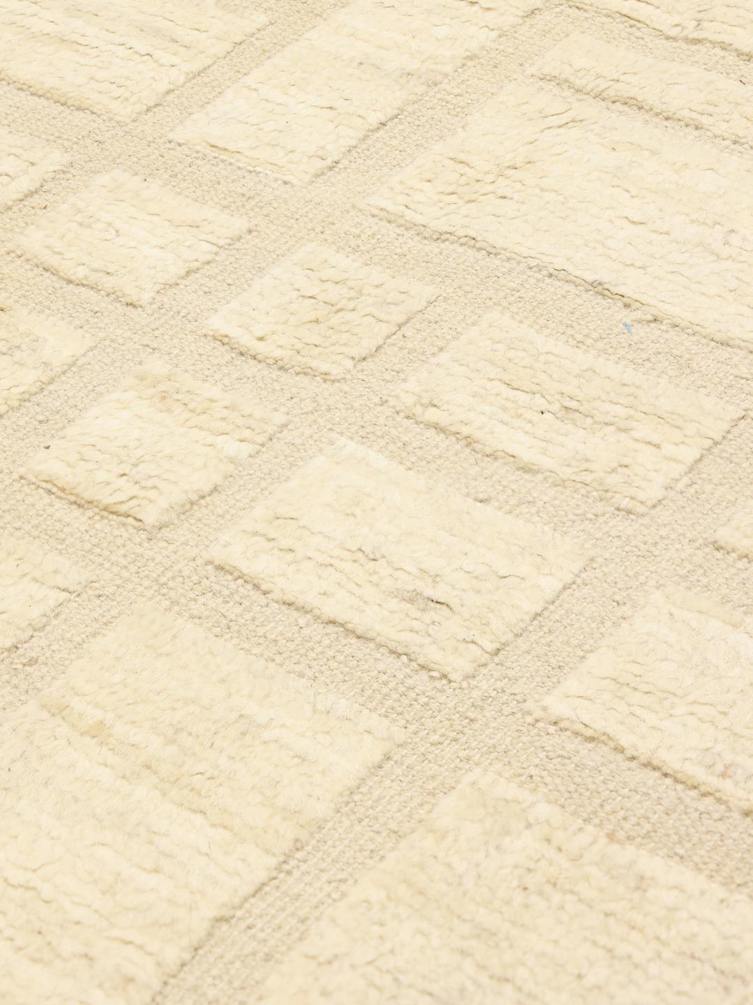 Tapis afghan noué à la main avec motif géométrique minimaliste en beige