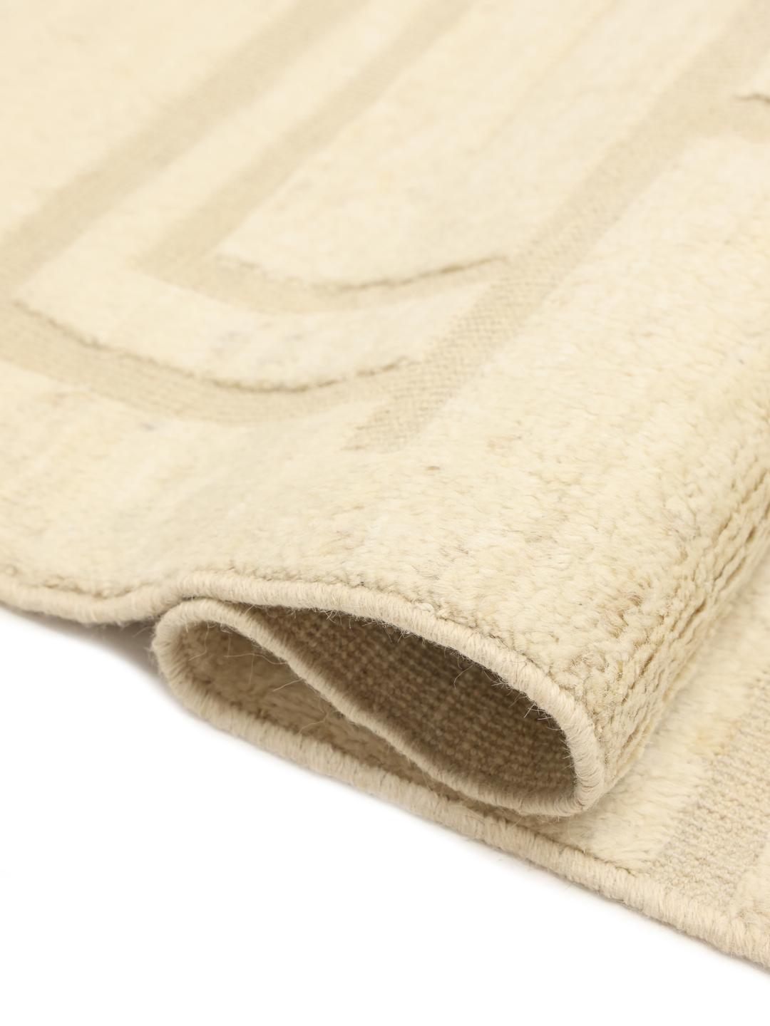 Tapis afghan noué à la main avec motif géométrique minimaliste en beige