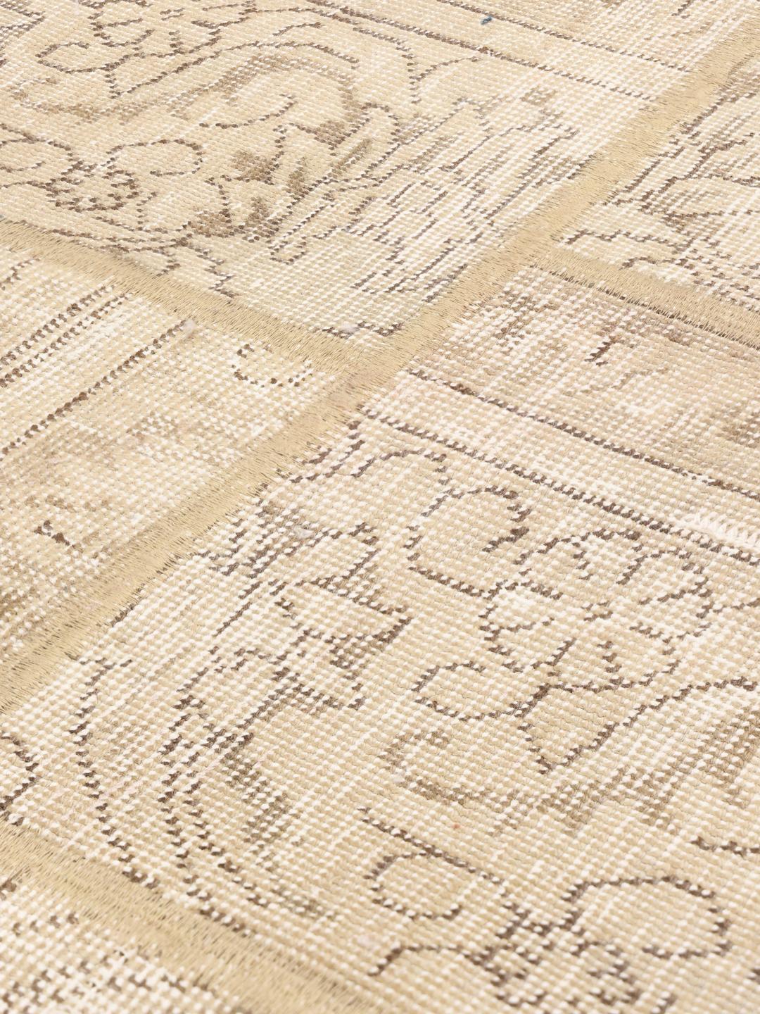 Håndknyttet patchwork-teppe fra Midtøsten i beige toner