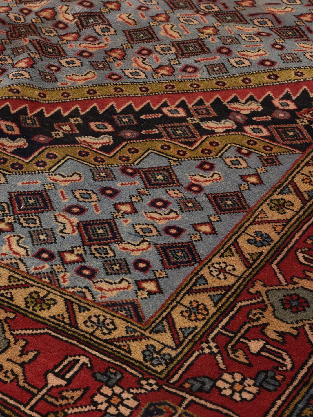 Tapis Ardebil noué à la main en bleu clair et rouge