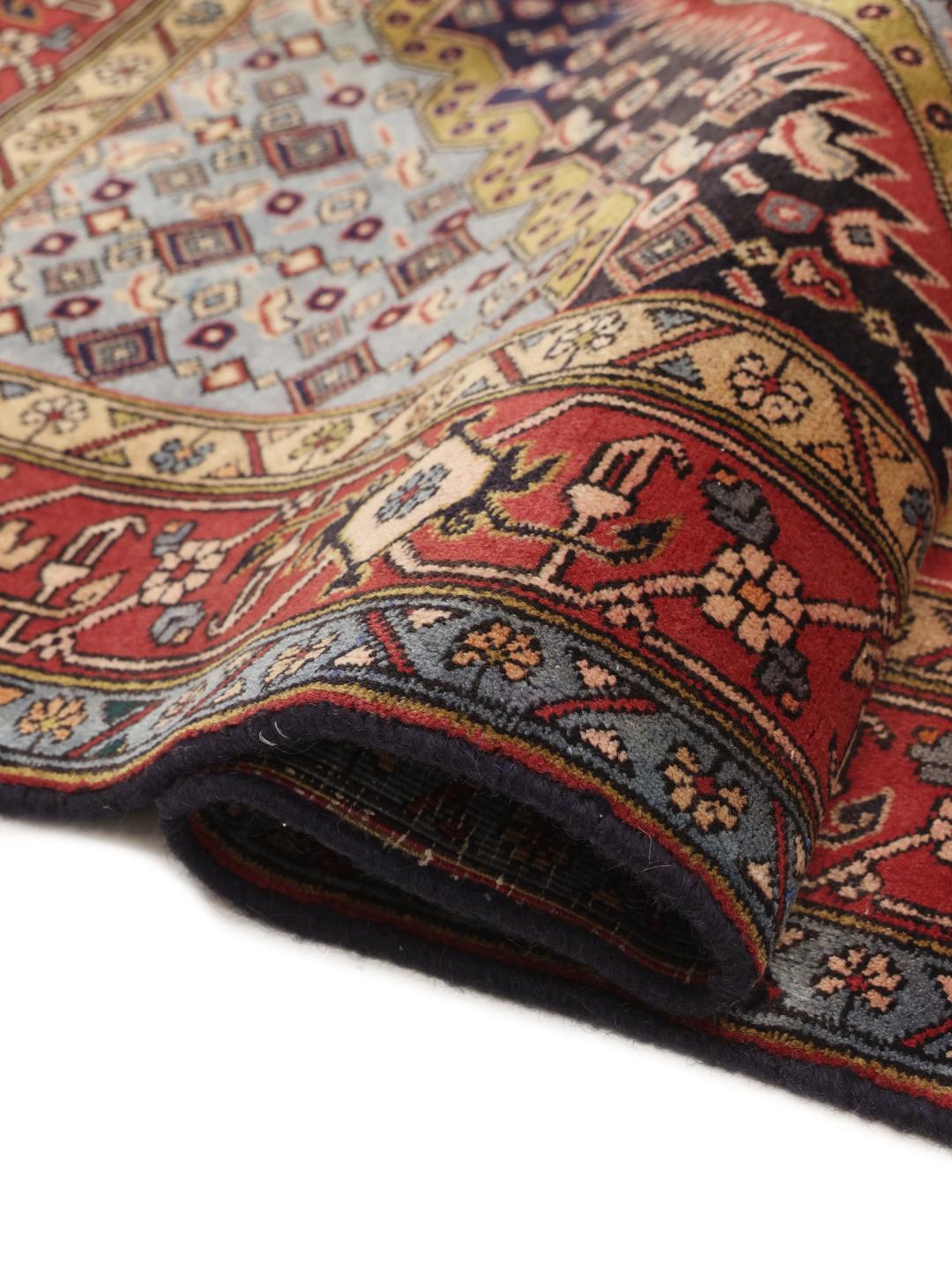 Tapis Ardebil noué à la main en bleu clair et rouge