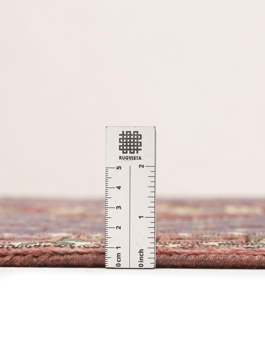 Håndknyttet Afshar Shahre Babak-tæppe fra Mellemøsten med blåt og rødt geometrisk design.