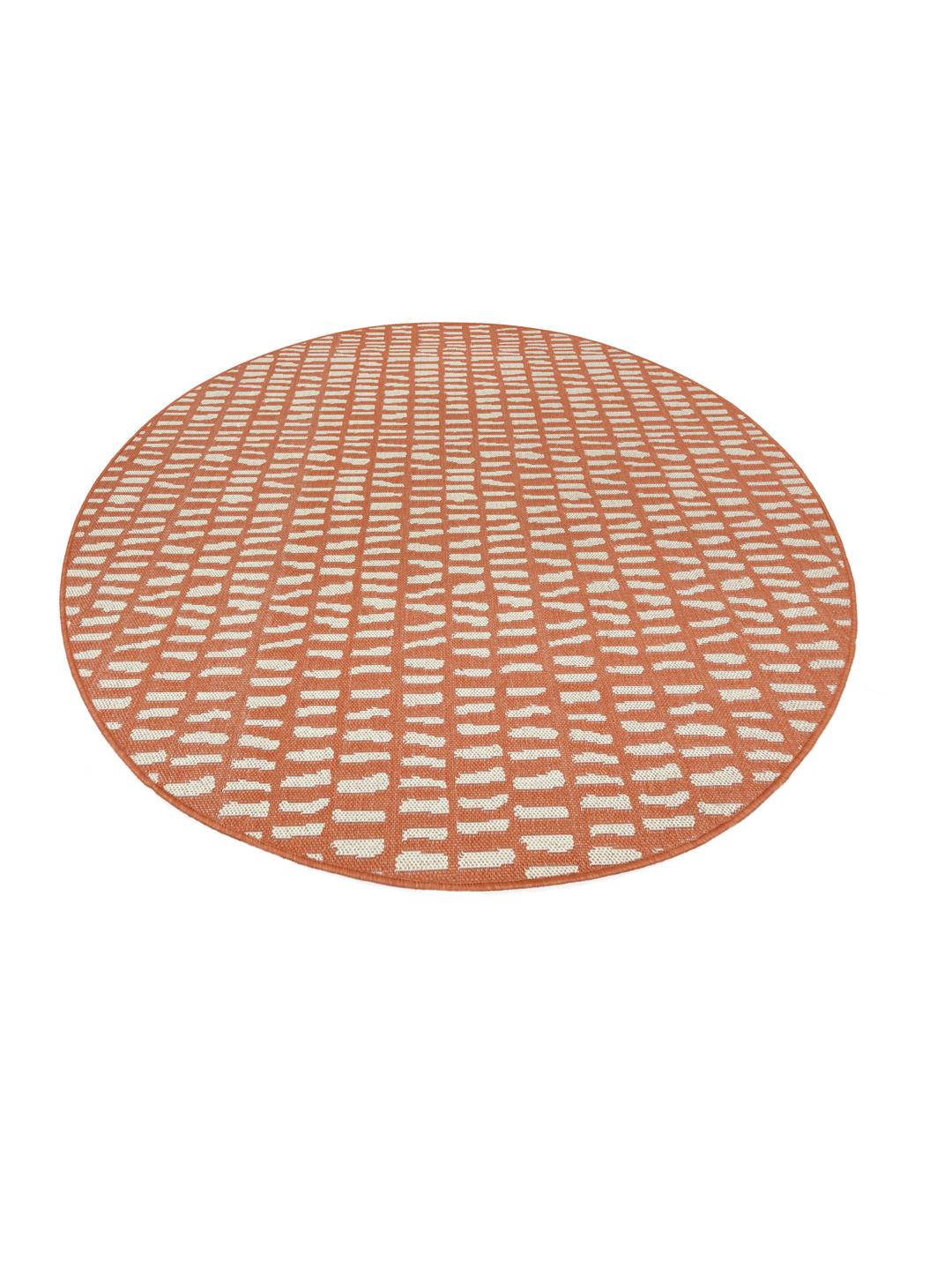 Rond vloerkleed in roestrood met een geweven textuur