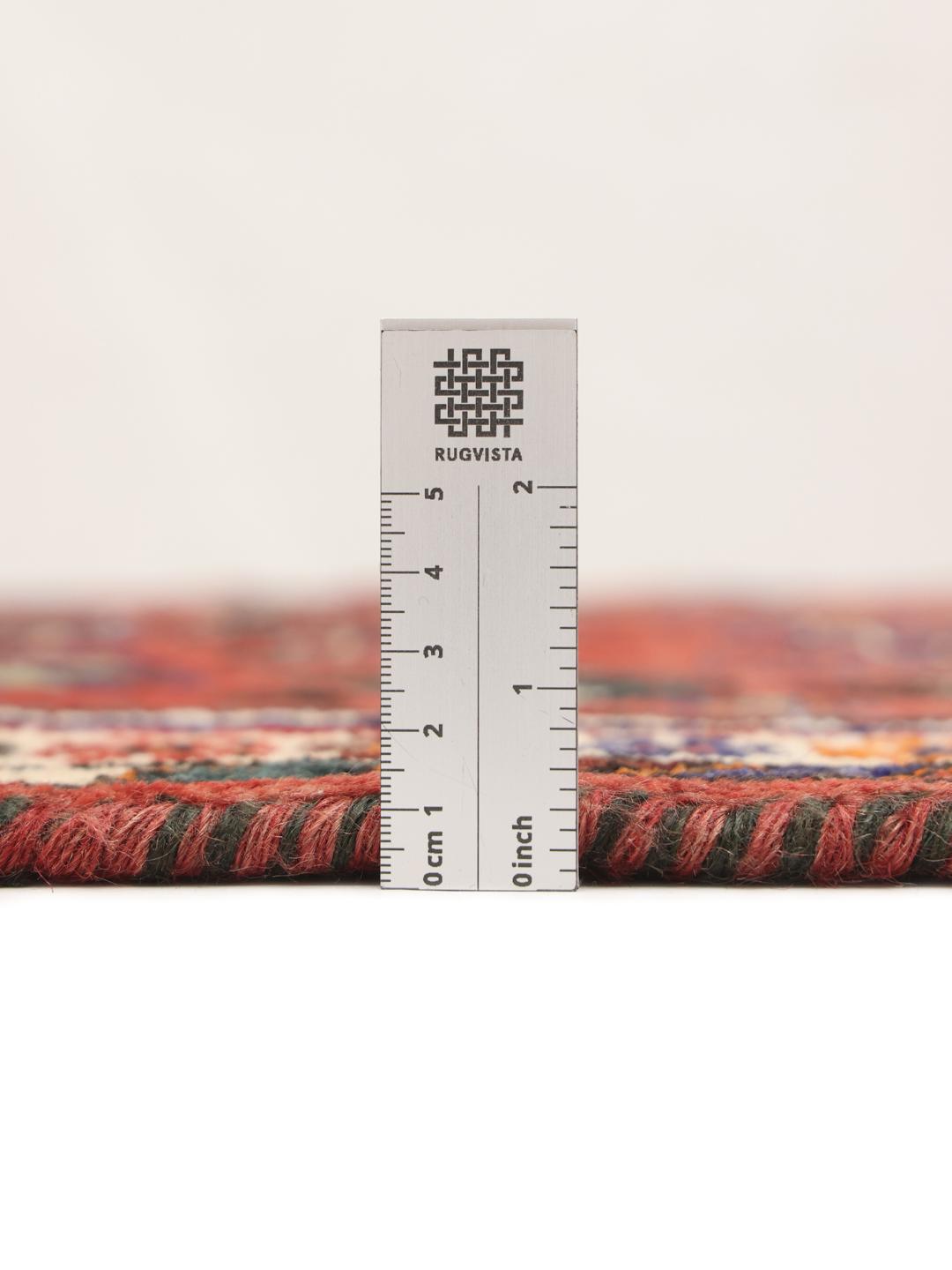 Hand-knotted Shiraz rug from the Middle East in red and blue