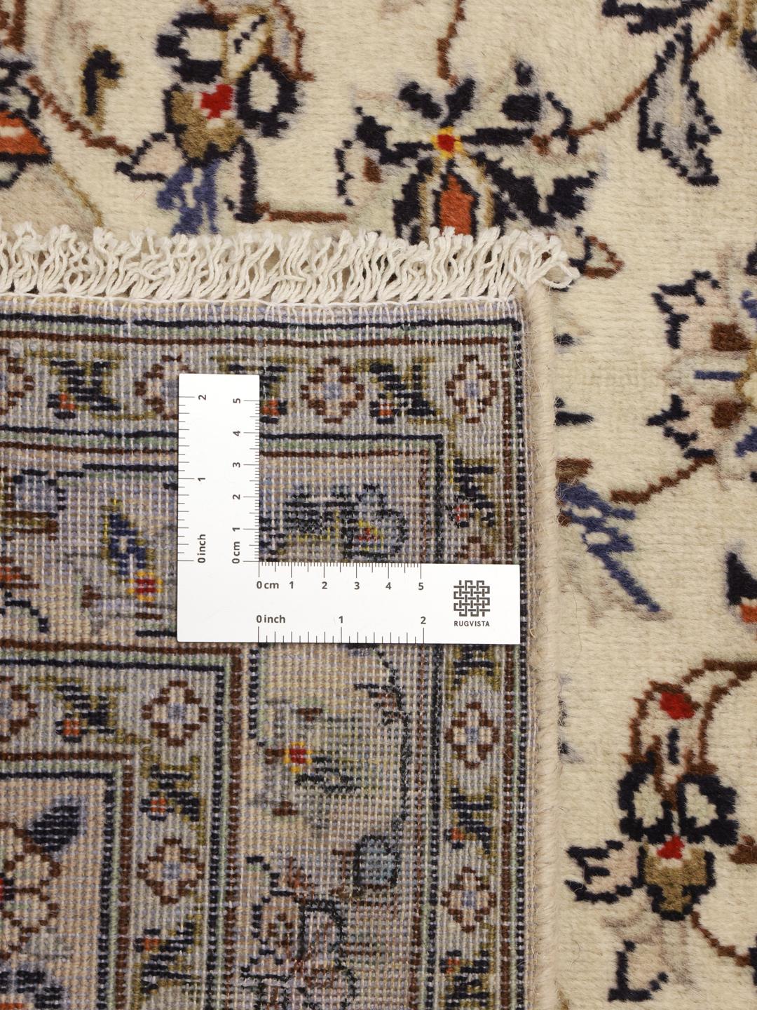 Hand-knotted Keshan rug from the Middle East with a floral pattern in beige and blue