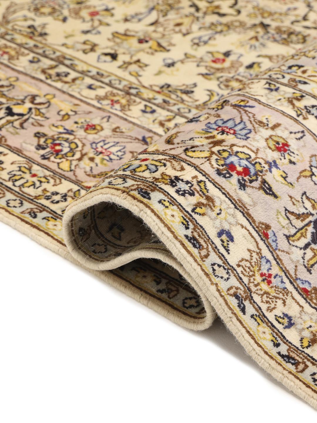 Hand-knotted Keshan rug from the Middle East in beige with floral patterns