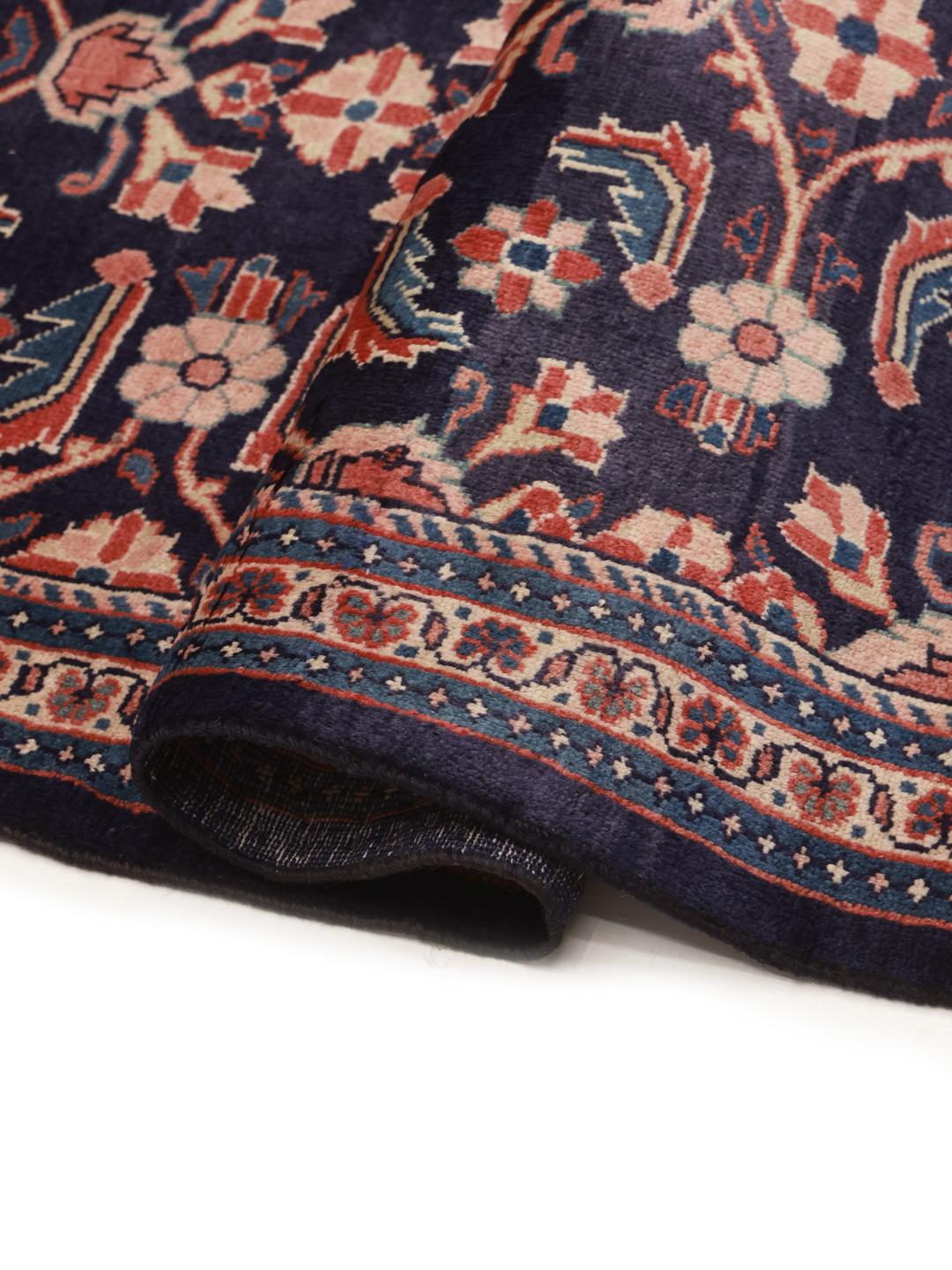 Hand-knotted Middle Eastern Hamadan runner in dark-blue with floral patterns